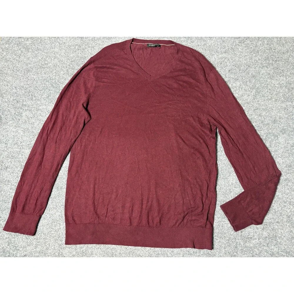 Banana Republic Sweater Mens XL Red V-Neck Cotton Blend Lightweight Pullover
